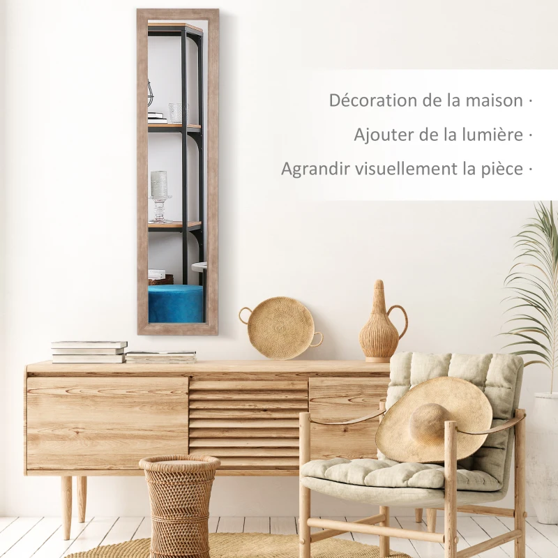 HOMCOM Grand miroir rectangulaire avec cadre en bois mural ou à poser 160 x 39,8 cm marron clair