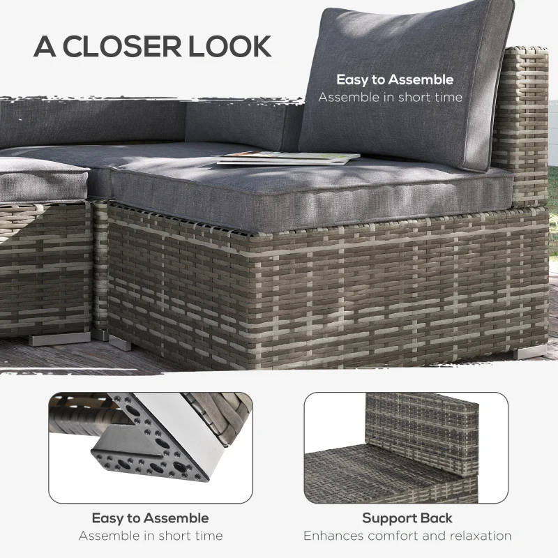 Outsunny Armless Rattan Garden Chair, Outdoor Rattan Chair with Cushions, PE Wicker Garden Furniture with Steel Frame, Adjustable Footpads for Garden, Terrace, Deep Grey