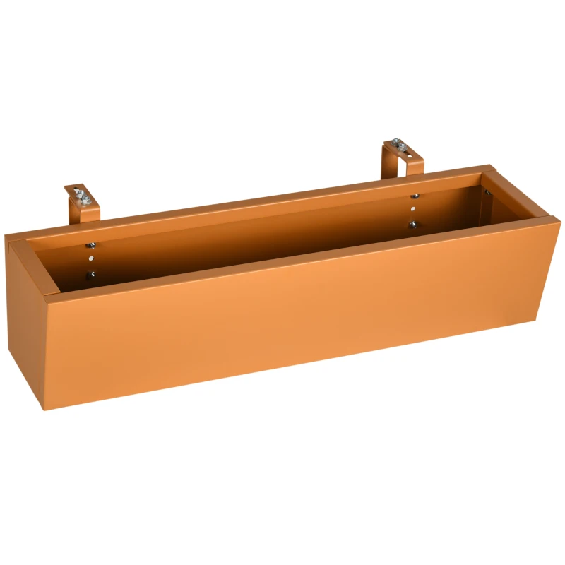 Outsunny Jardinera Rectangular Colgante de Acero con 2 Ganchos Ajustables y 2 Orificios de Drenaje para Balcón 91x35x24 cm Marrón