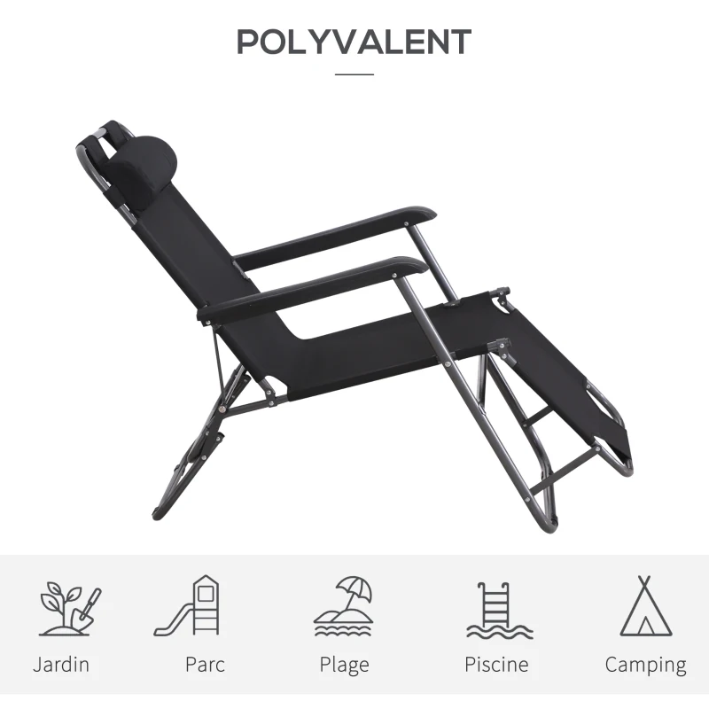 Outsunny Lot de 2 Chaises Longue inclinable transat Bain de Soleil fauteuil relax jardin 2 en 1 Pliant têtière Amovible
