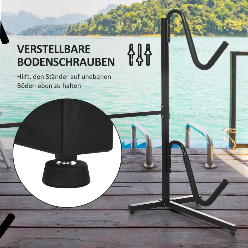 SPORTNOW Halterung für 2 Kajaks, Surfboards, Stand-Up-Paddles, Metallrahmen, breitenverstellbar 144-180 cm