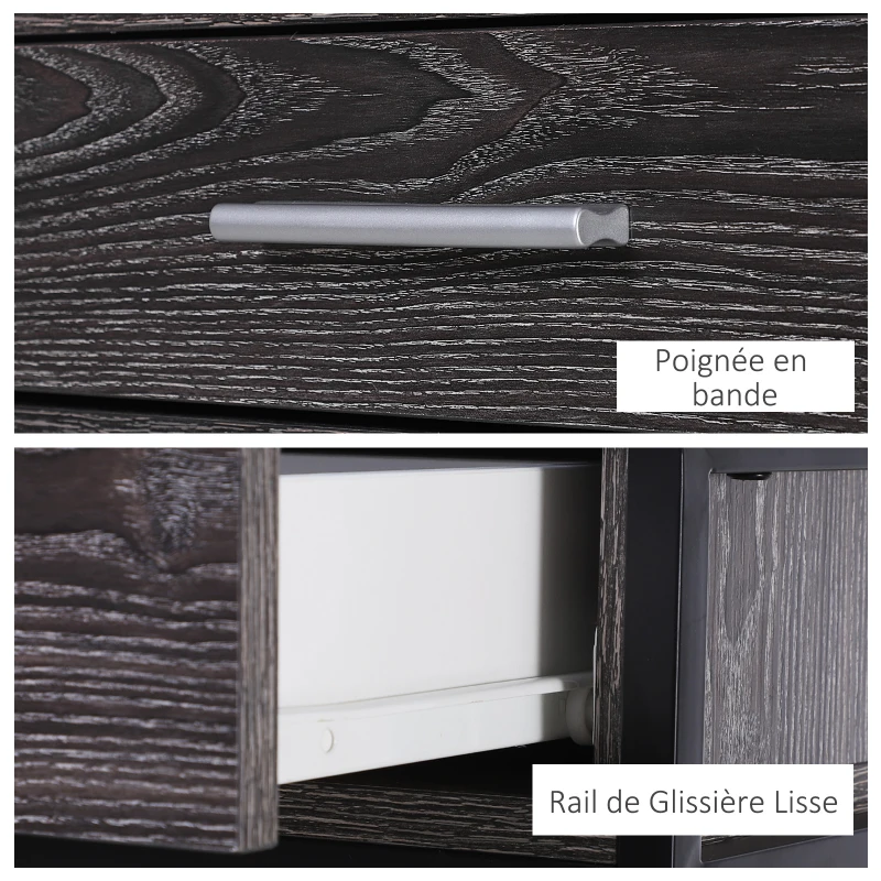 HOMCOM Table console table d'entrée design industriel dim. 120L x 30l x 81H cm 2 tiroirs étagère acier noir panneaux particules bois gris