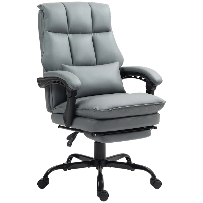 HOMCOM Faux Leather Reclining Office Chair, with Footrest - Grey