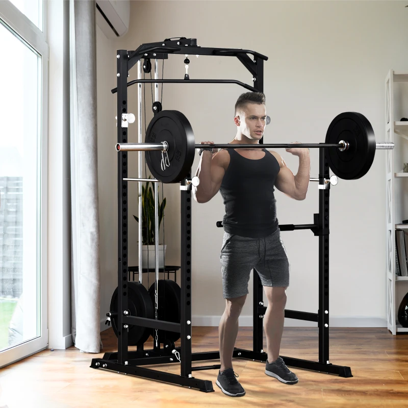 HOMCOM Stazione Fitness Multifunzione Power Tower per Palestra in Casa e Ufficio 155x118x220cm Nero