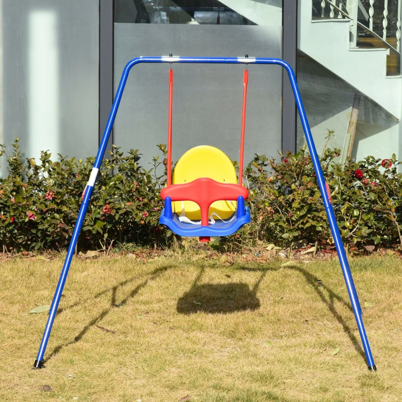Outsunny Columpio para Niños 6-36 Meses con Soporte de Metal Asiento y Cinturón de Seguridad con Hebilla para Exteriores Carga Máx. 30kg 140x110x120cm Multicolor