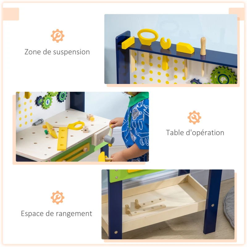 HOMCOM Etabli et outils pour enfant - jeu d'imitation bricolage - nombreux accessoires 31 pièces - MDF gris bois pin