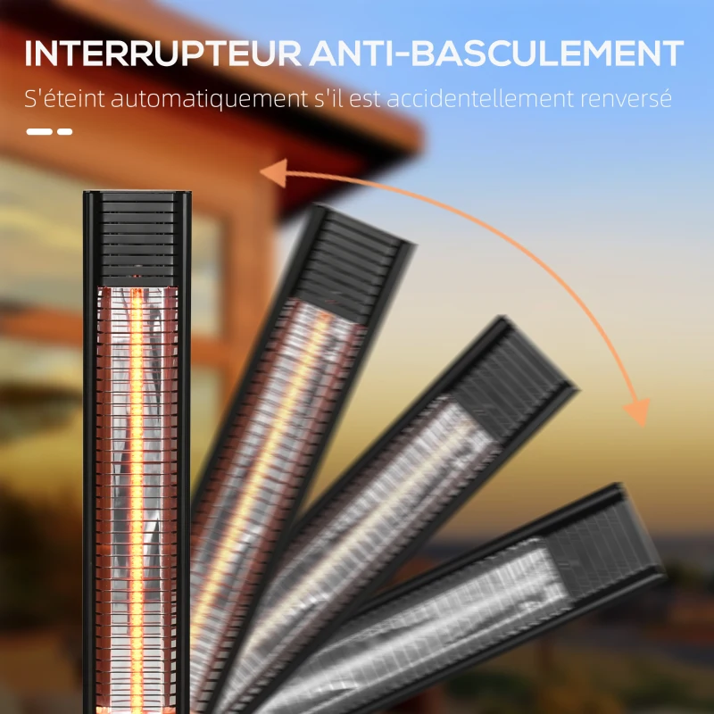 Outsunny Chauffage infrarouge ULG + sur pied 20 m² chauffage radiant électrique chauffage d'appoint sans CO₂ protection IPX5 6 niveaux de chaleur 650/1000/1320/1500/1750/2000W télécommande fournie