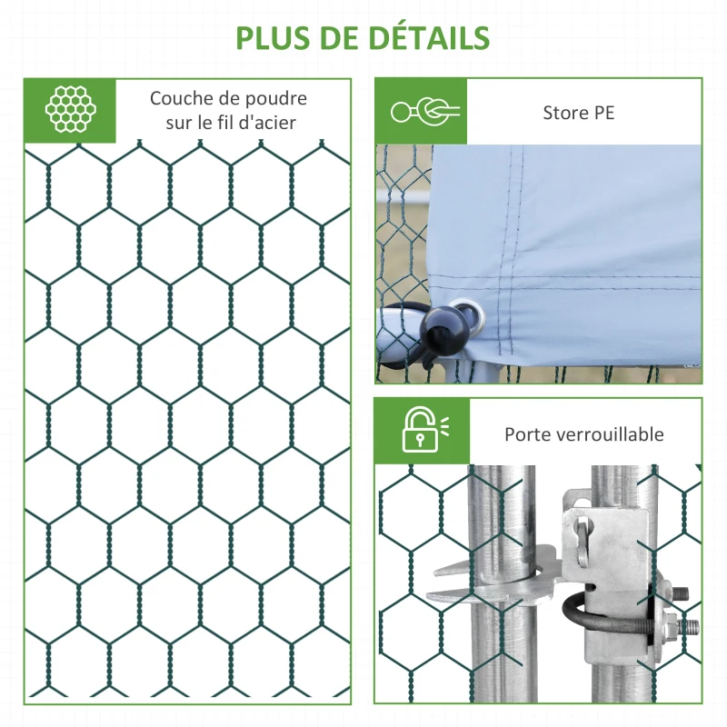 PawHut Enclos poulailler chenil volière extérieur 12 m² - Parc grillagé dim. 3L x 4l x 2H m - Espace Couvert - Acier galvanisé