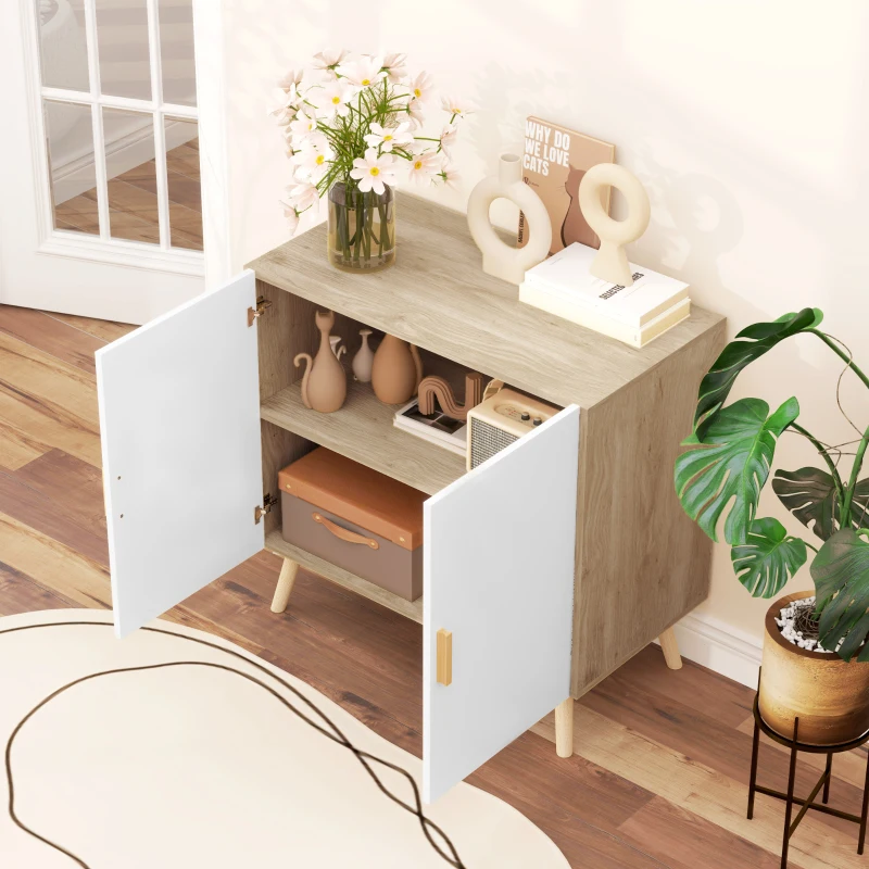 HOMCOM Mobile Multiuso con Ripiano Regolabile su 3 Livelli e Base Rialzata, in Legno, 76x41.2x74 cm, Bianco e Rovere