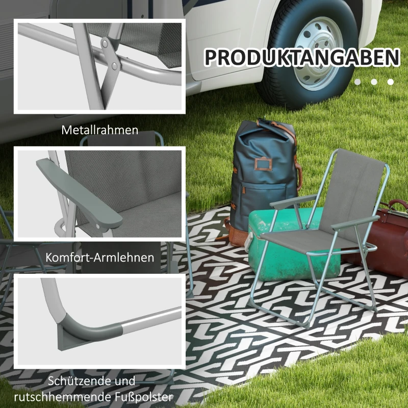 Outsunny Gartenstuhl Klappstuhl Campingstuhl, 53 cm x 54 cm x 76 cm, Glau + Silber
