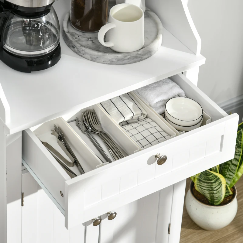 HOMCOM Mueble para Microondas Aparador de Cocina con Cajón Estante 2 Puertas Compartimento Anti-vuelco 60x40x122,5 cm Blanco