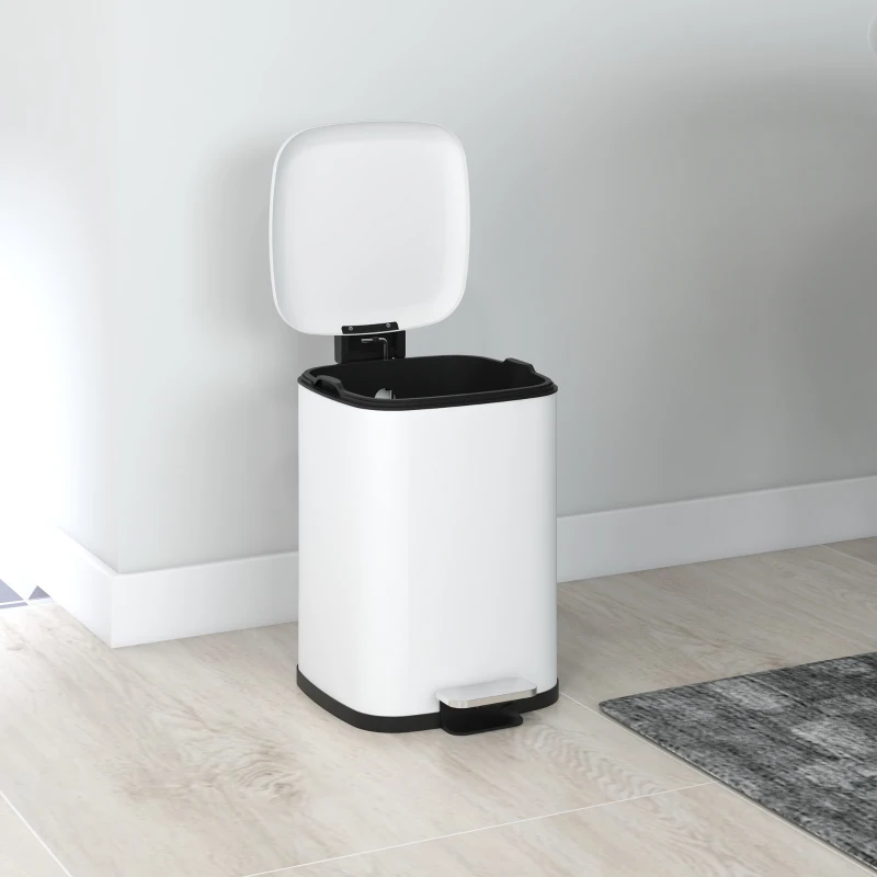 HOMCOM Bidone Immondizia da 12L a Pedale con Chiusura Silenziosa, in Metallo e PP, 24.5x32x34.5 cm, Bianco