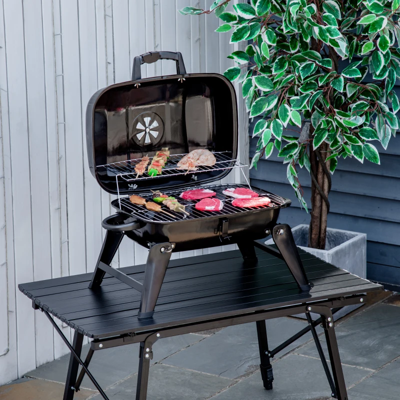 Outsunny Barbecue BBQ Grill a Carbonella Portatile Pieghevole da Tavolo Ferro, porcellana 59x43x39cm Nero