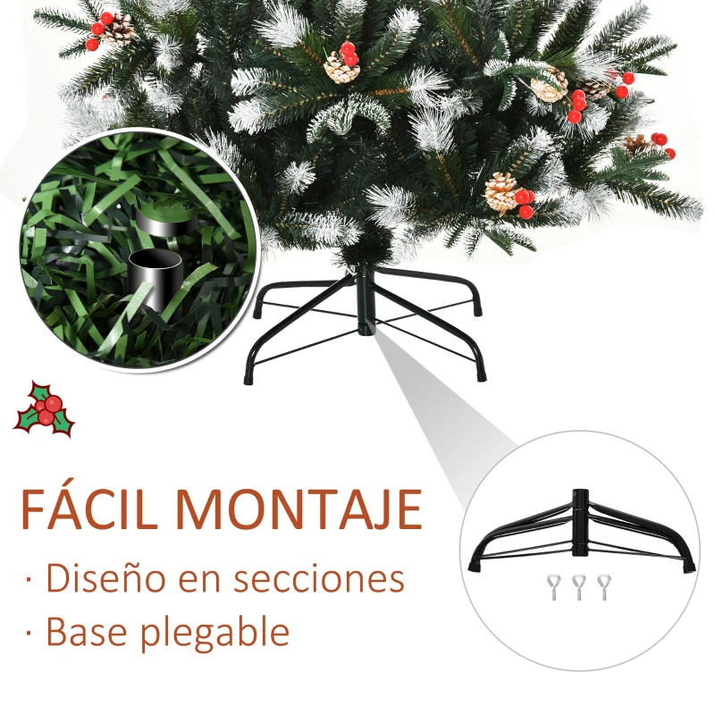 HOMCOM Árbol de Navidad Artificial 180 cm con 678 Ramas 53 Piñas y 53 Bayas Decoración Navideña para Interiores Verde