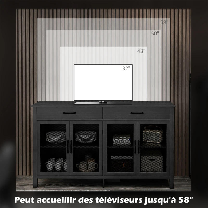 HOMCOM Buffet bas meuble de rangement 4 portes avec étagères réglables et 2 tiroirs style industriel 150 x 40 x 85 cm noir(m-6)