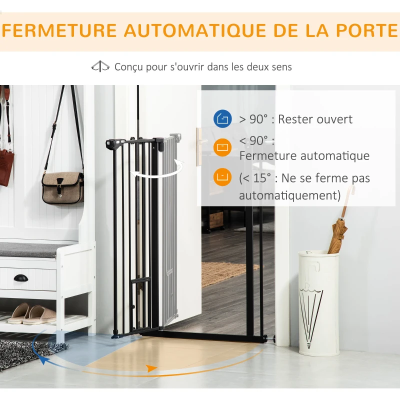PawHut Barrière de sécurité animaux de 104,1H cm avec porte fermeture automatique système de double verrouillage noir