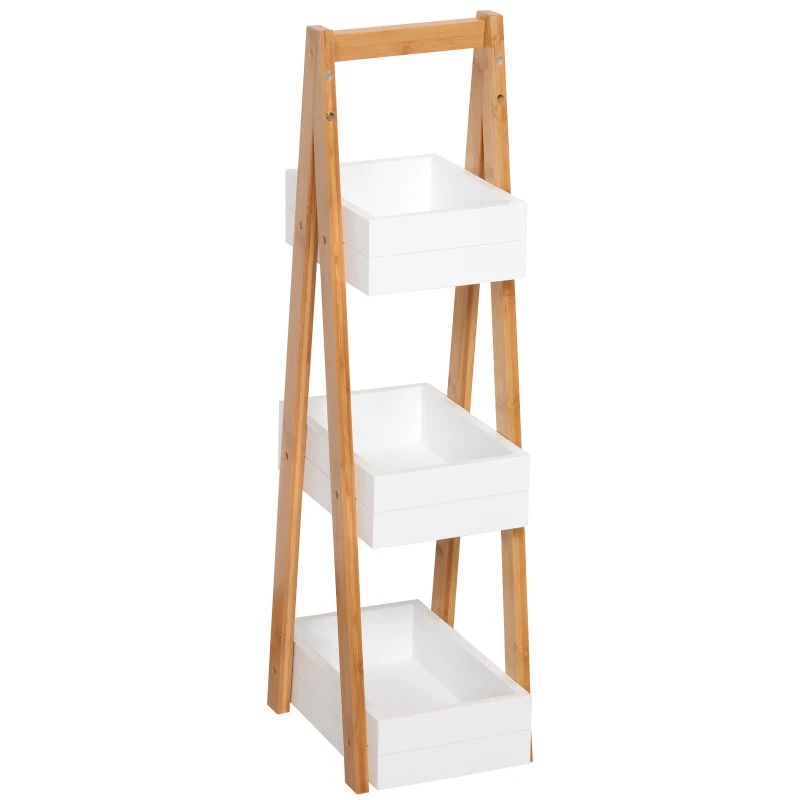 HOMCOM Badregal Treppenregal Leiterregal Standregal Badzimmer Lagerregal Regal 3 Ebenen Weiß L21 x B30 x H81 cm