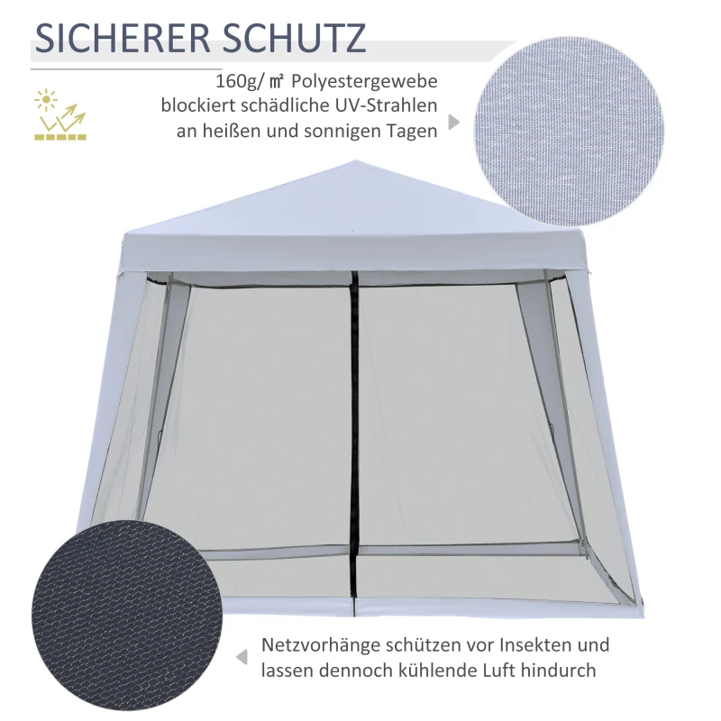 Outsunny Gartenpavillon Pavillon Festzelt Partyzelt wetterfest Zelt mit Moskitonetz Metall + Polyester Grau 3 x 3 m