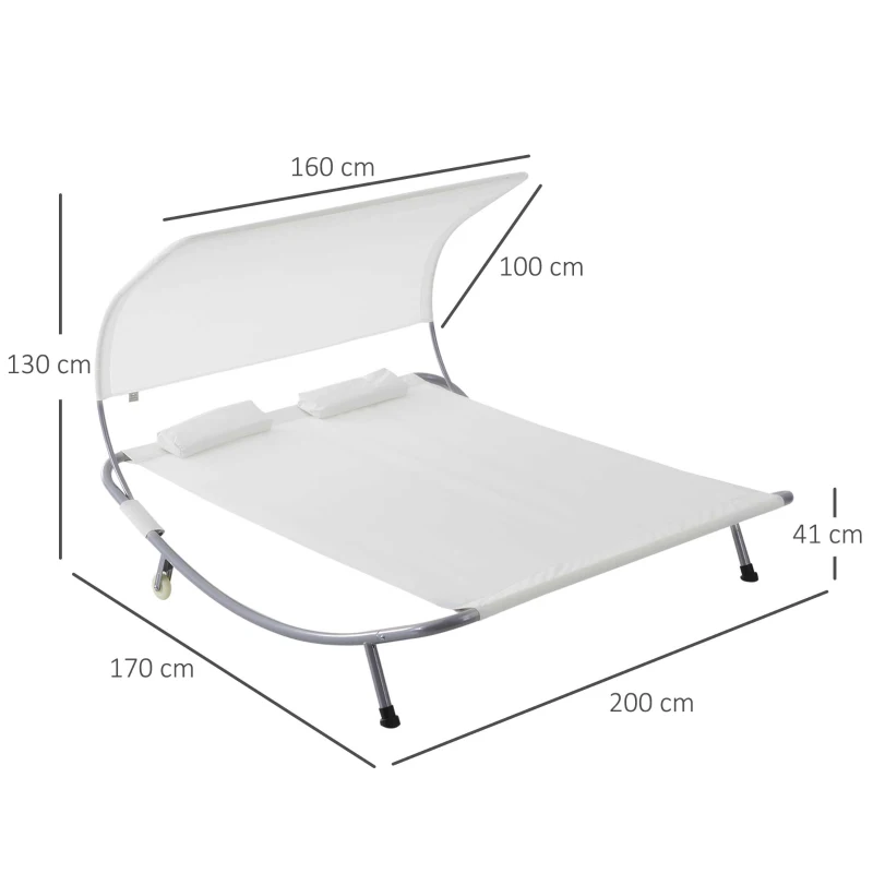Outsunny Bain de Soleil 2 Places lit de Jardin Design Contemporain Toit réglable 2 roulettes 2 oreillers Acier époxy Polyester crème