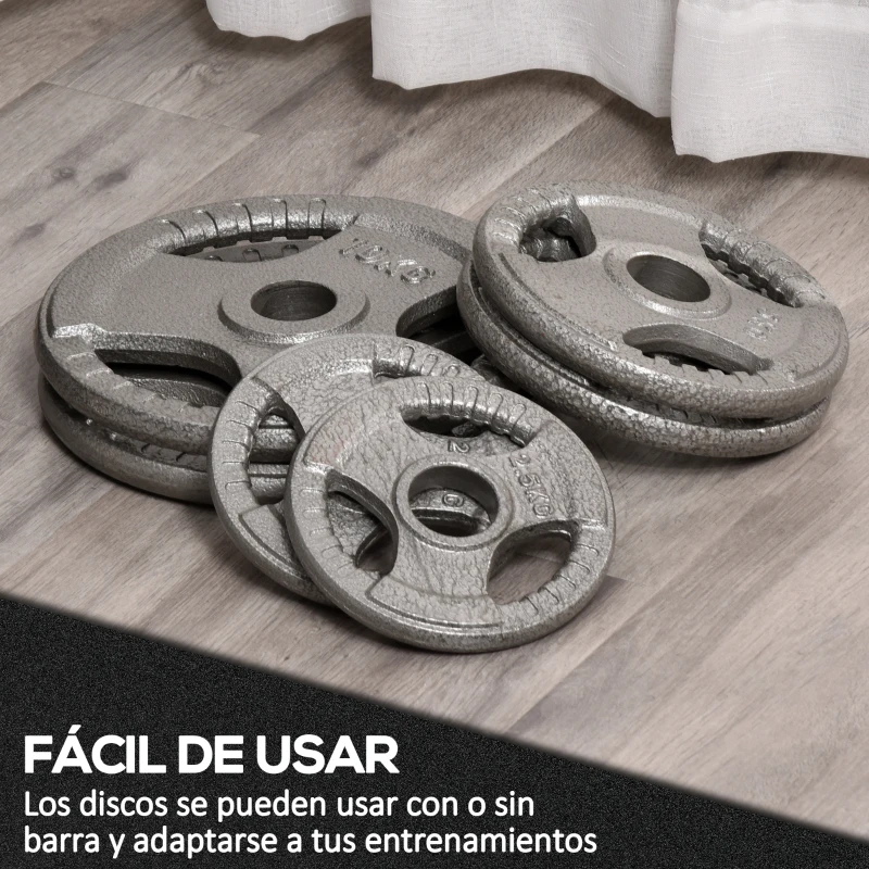 HOMCOM Juego de 6 Discos de Pesas de Acero Total de 35 kg 2x10 kg 2x5 kg 2x2,5 kg Discos Olímpicos con Orificio Central de Ø54 mm para Entrenamiento en Casa Gimnasio Plata