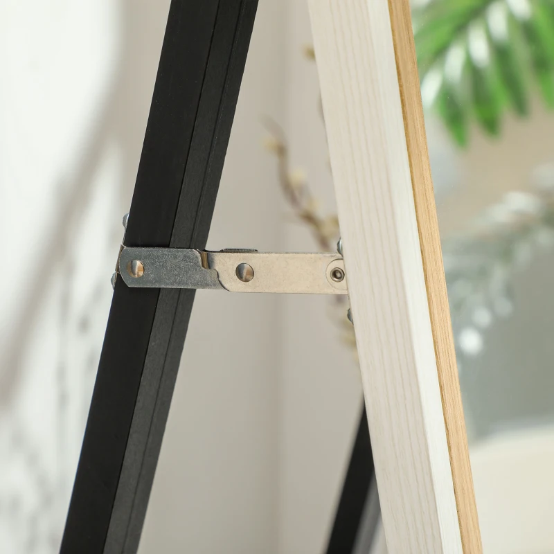 HOMCOM Espejo de Cuerpo Entero 157x37 cm Espejo de Pie o de Pared con Marco de MDF y Soporte Blanco y Natural Oscuro