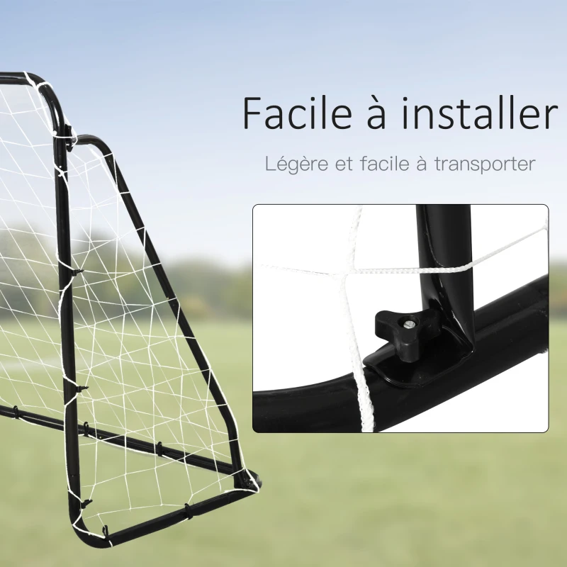 HOMCOM But de football - cage de foot - but d'entrainement dim. 203L x 81l x 120H cm - châssis métal époxy polyester - piquets inclus - noir