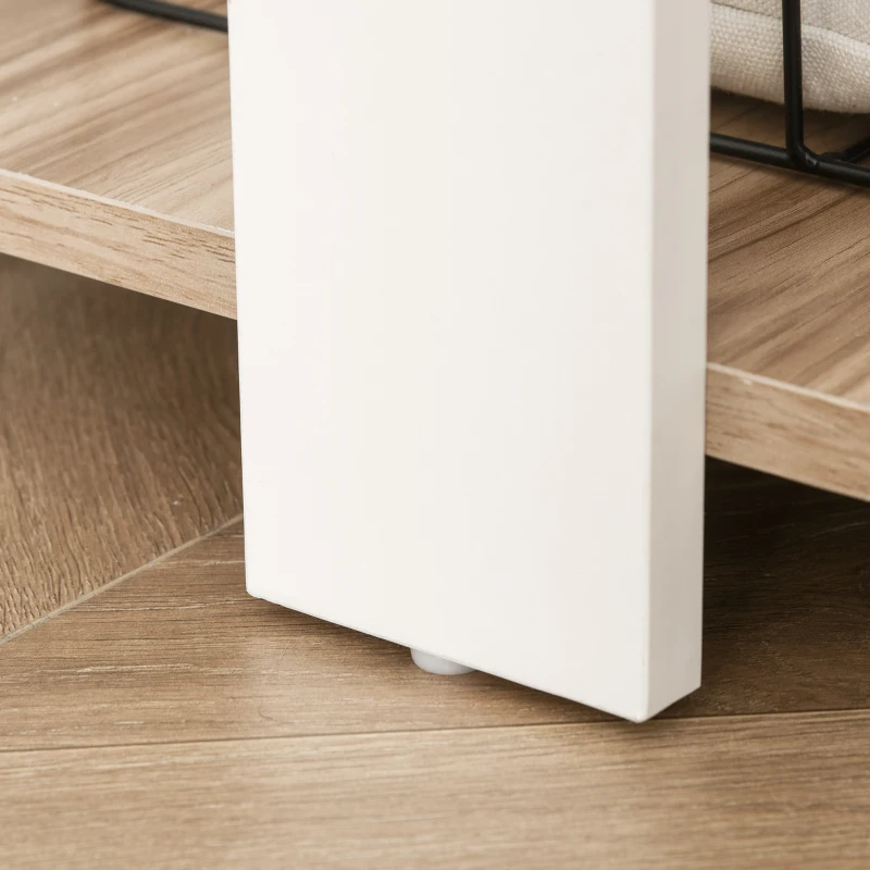 HOMCOM Bureau informatique bureau d'angle contemporain avec étagères en panneaux de particules idéal pour maison dortoir 136 x 130 x 72 cm bicolore imitation noyer clair blanc