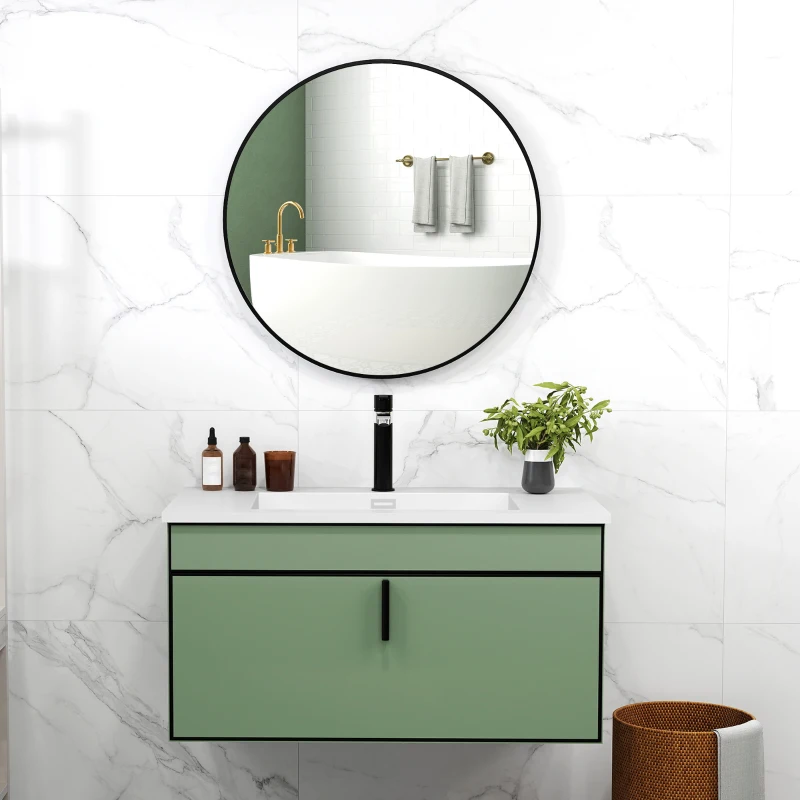 HOMCOM Round Bathroom Mirror, 70 x 70cm Steel Framed Wall Mirror, Decorative Mirror for Bedroom, Living Room, Entryway, Black