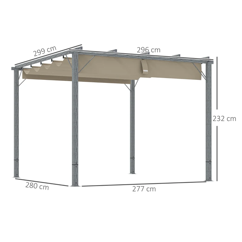 Outsunny 3 x 3 m Tuinpergola, Verstelbare Terrasoverkapping met Aluminium Frame, UPF30+ Zonbescherming, Grijs