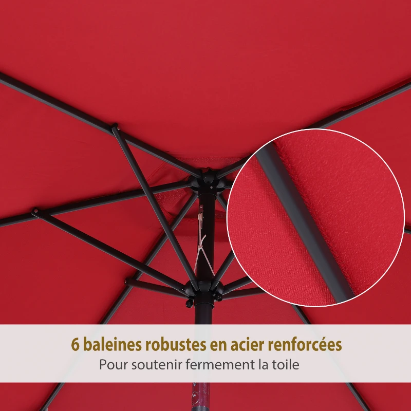 Outsunny Parasol droit parasol inclinable de jardin balcon terrasse manivelle toile polyester imperméabilisée haute densité 180 g/m² Ø2,6 x 2,35H m aluminium rouge vineux