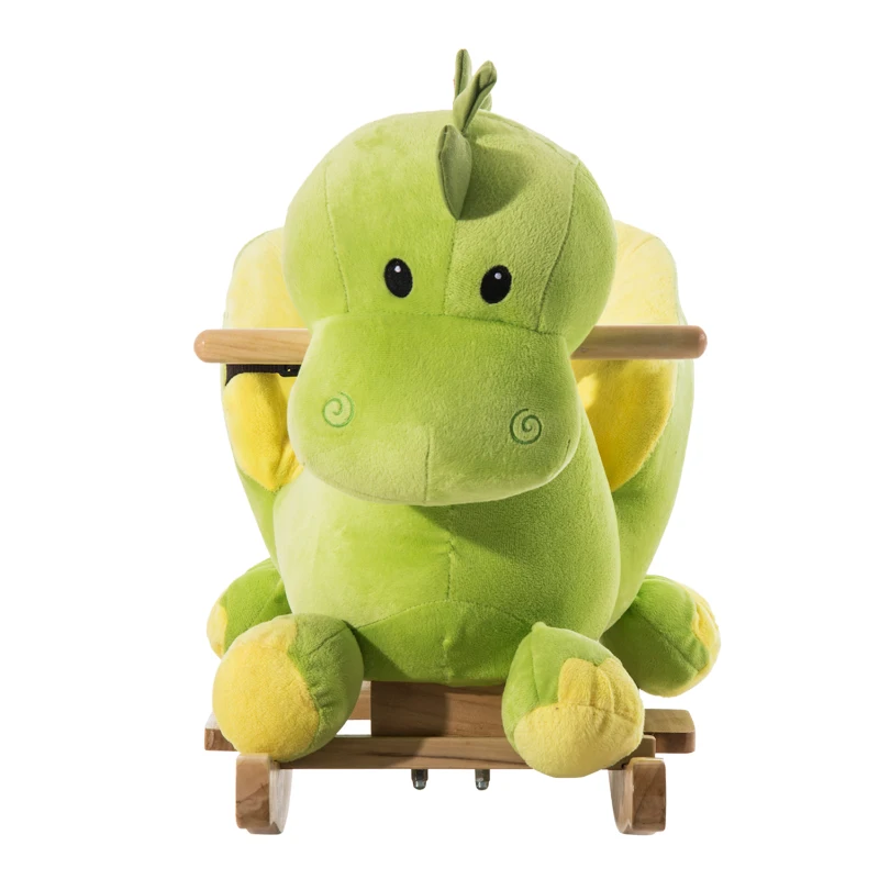 HOMCOM Cavallo a Dondolo per Bambini in Legno Dinosauro, Cavalluccio per Bambini, 60x33x45cm, Verde