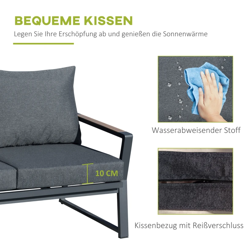 Outsunny Gartenmöbelset für 4 Personen Sofa Sessel Beistelltisch Polyrattan Alu Grau