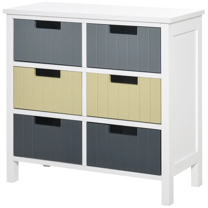 HOMCOM 6 Drawer Storage Tower, Dresser Chest with Wood Top, Organiser Unit for Closets Bedroom Nursery Room Hallway