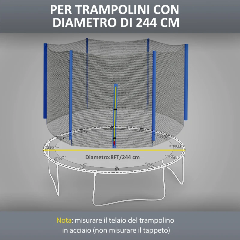 SPORTNOW Rete di Protezione per Trampolini a 6 Pali con Ingresso con Cerniera, in PE, Ø244x180 cm, Nero e Blu
