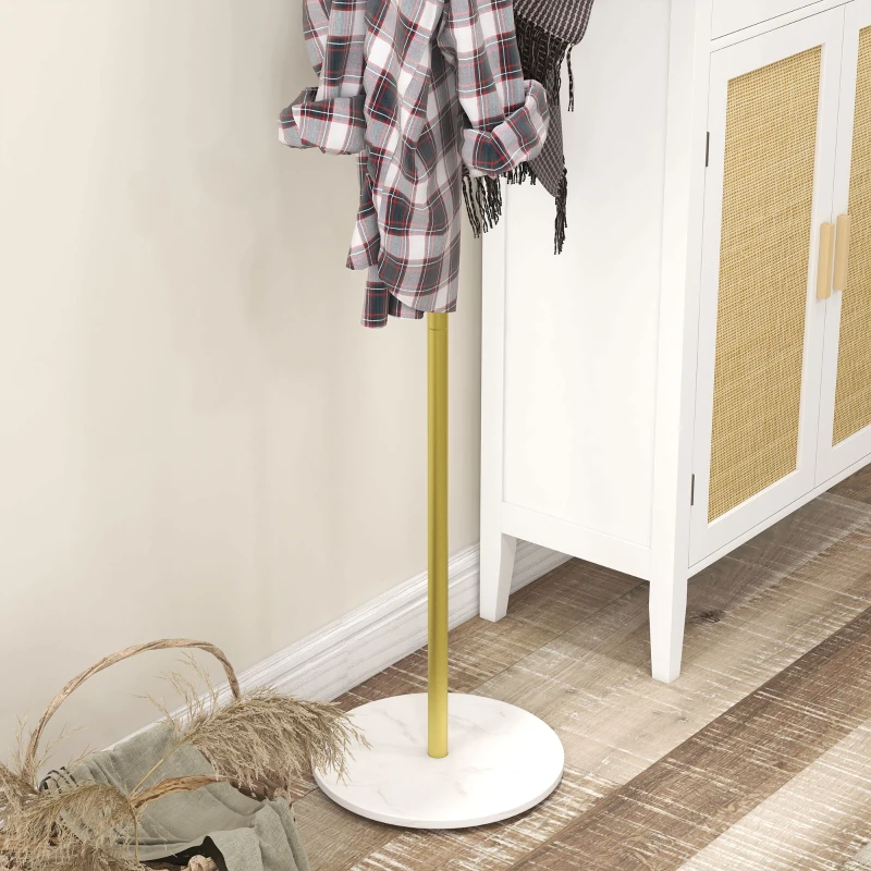 HOMCOM Appendiabiti da Terra Autoportante con 8 Ganci, Base in Marmo e Acciaio, Ø32x164cm, Oro