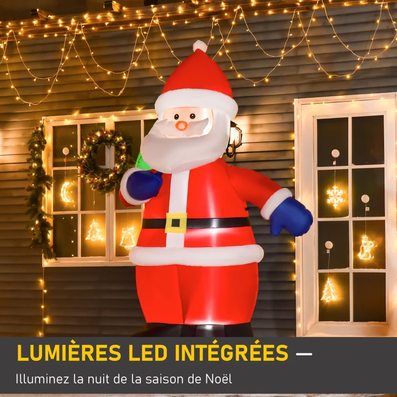 HOMCOM Père Noël Gonflable LED 2,4H m avec hotte Polyester imperméable Rouge