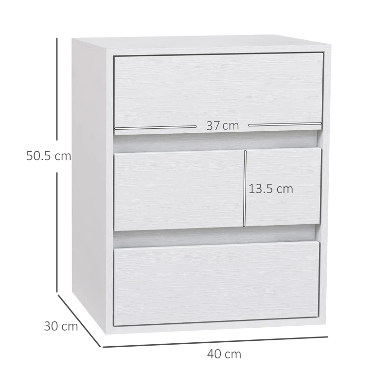 HOMCOM Cassettiera 3 Cassetti Moderna in Legno Bianco, 40x30x50.5 cm