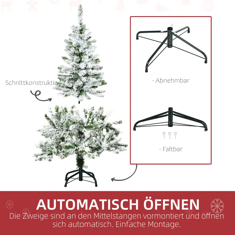 HOMCOM Künstlicher Weihnachtsbaum, Schnee-Effekt, flammenhemmend, Scharnierkonstruktion, Grün/Weiß