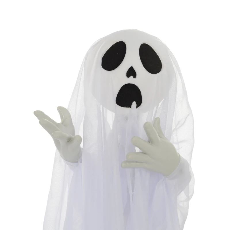 HOMCOM Halloweendekoration, 3 leuchtende Geister, Bewegungssensor, 54 x 10 x 60 cm, Weiß(m-9)