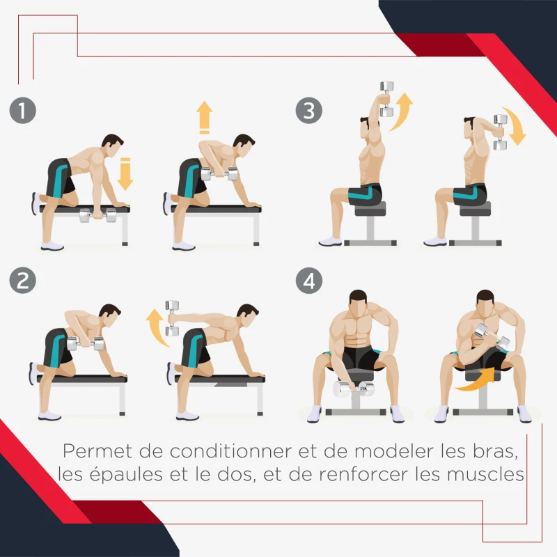 HOMCOM Ensemble d'haltères courtes hexagonaux total 16 Kg - entraînement musculaire & haltérophilie - métal caoutchouc noir