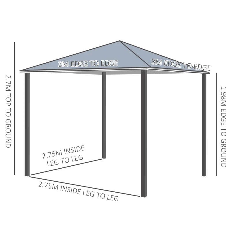 Outsunny 3 x 3(m) Aluminium Garden Gazebo Canopy Party Tent with Netting and Curtains for Lawn, Backyard and Deck