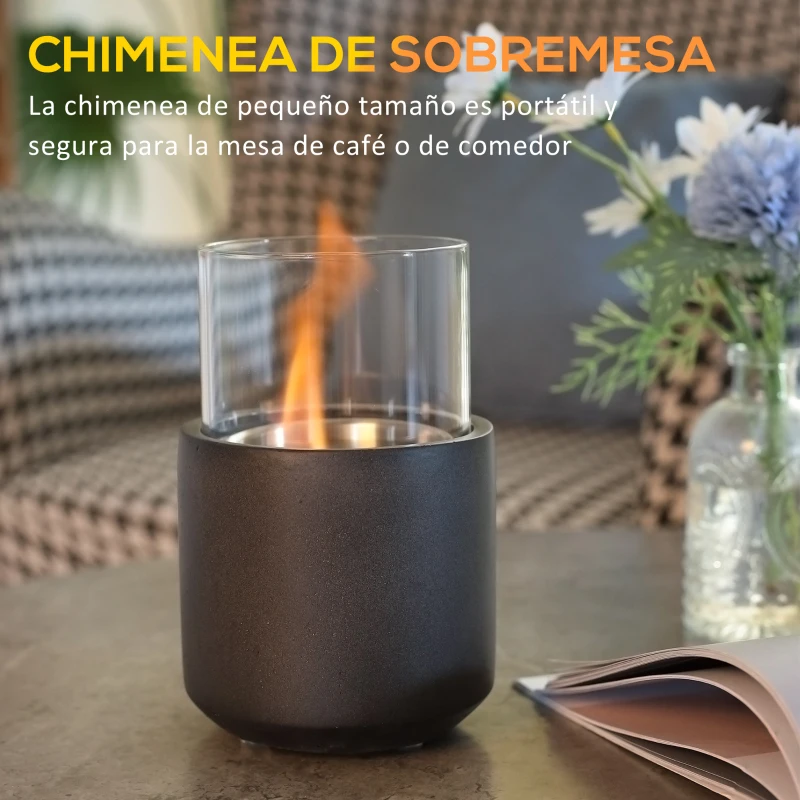 HOMCOM Chimenea Bioetanol Sobremesa Capacidad de 0,4L Combustión de 2,5h para Interior y Exterior 12x12x19cm Gris Oscuro