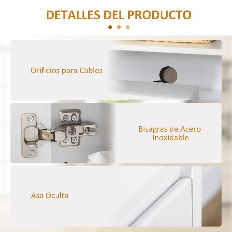 HOMCOM Mueble Aparador con 3 Puertas Estantes Ajustables y Cierre Suave Soporte para Televisores 120x35x85 cm Blanco