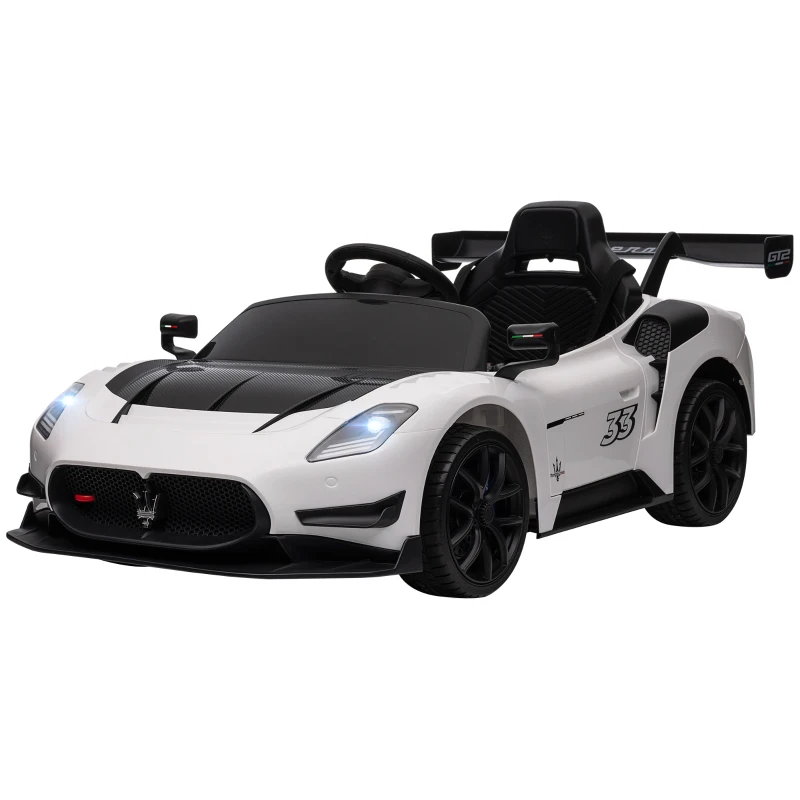 AIYAPLAY Maserati GT2 Licensed 12V Kids Electric Ride on Car with 4 Suspension Wheels, Remote Control, Music, Horn, Lights, White