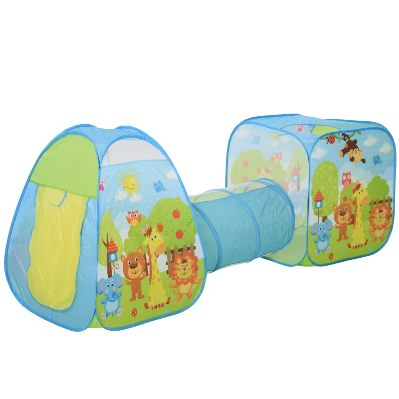 HOMCOM Tenda Gioco Colorata per Bambini 3 in 1 con Tunnel, con Sistema Pieghevole Pop-up (230cm x 74cm x 93cm)