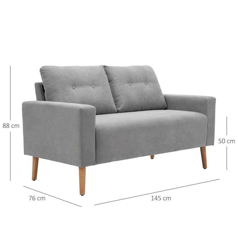 HOMCOM Canapé 2 Places Design scandinave dim. 145L x 76l x 88H cm Pieds Bois Massif Tissu Gris Clair