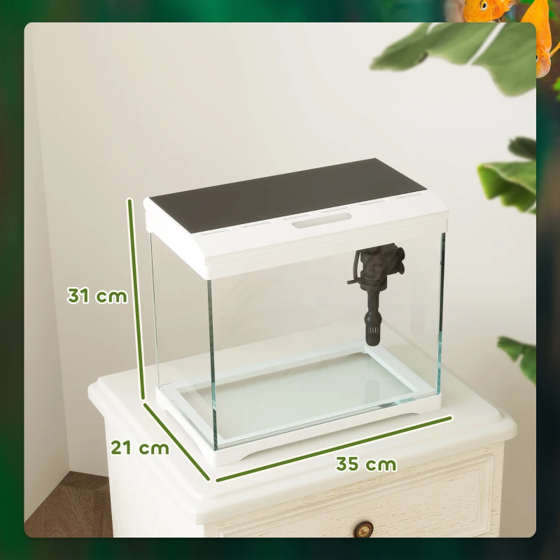 PawHut Aquarium, 17L Tropisch Vissenaquarium, Gemakkelijk te onderhouden, Heldere zichtbaarheid, met LED-verlichting, 35L x 21B x 31H cm, Wit+Zwart