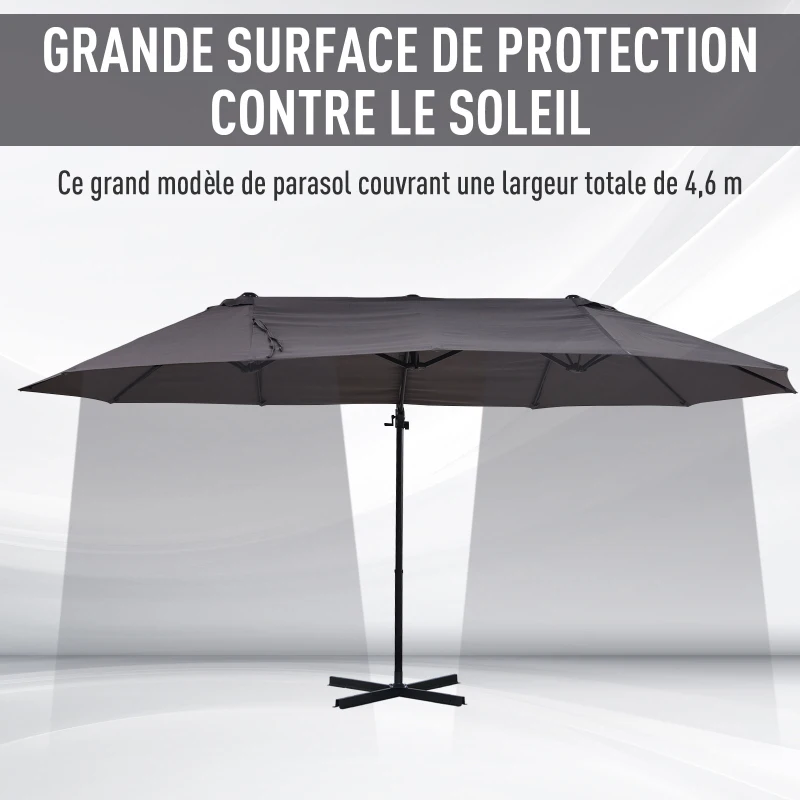 Outsunny Parasol déporté grande taille XXL inclinable avec pied en croix dim. 4,45L x 2,7l x 2,6H m piètement en métal inclus polyester gris