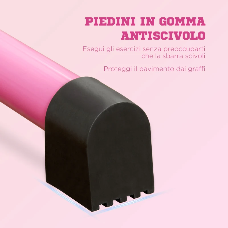HOMCOM Sbarra Danza Classica Doppia con Altezza Regolabile in Acciaio e Legno, 130x97x152cm, Rosa