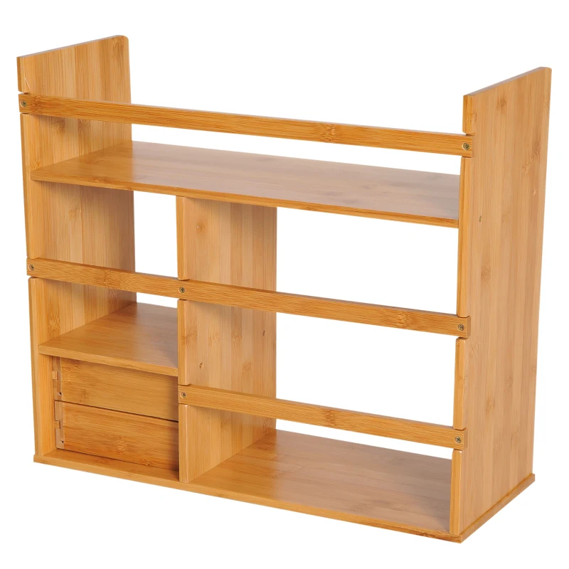 HOMCOM Organizador de Escritorio Mesa de Bambú Estantería Sobremesa Estante de Almacenamiento Multifuncional para Oficina Libros 48x19.5x46cm